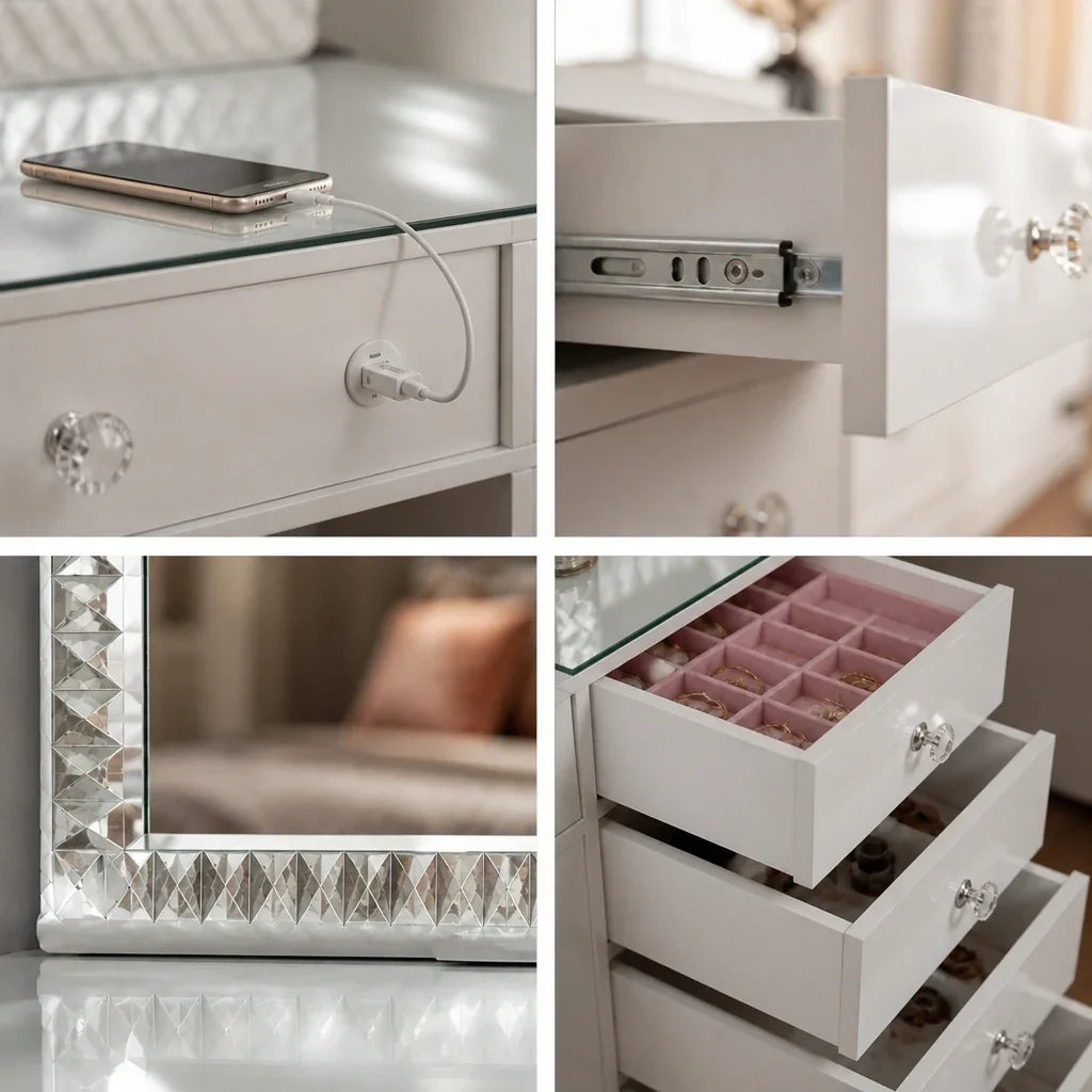 Dressing Table with Mirror 120x80 - White, 120cm