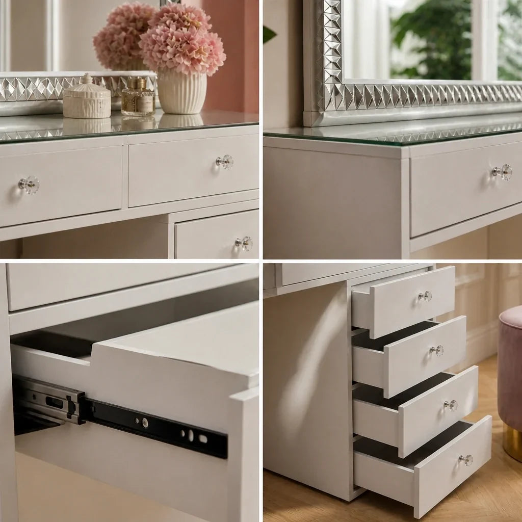 Dressing Table with Mirror 120x80 - White, 120cm