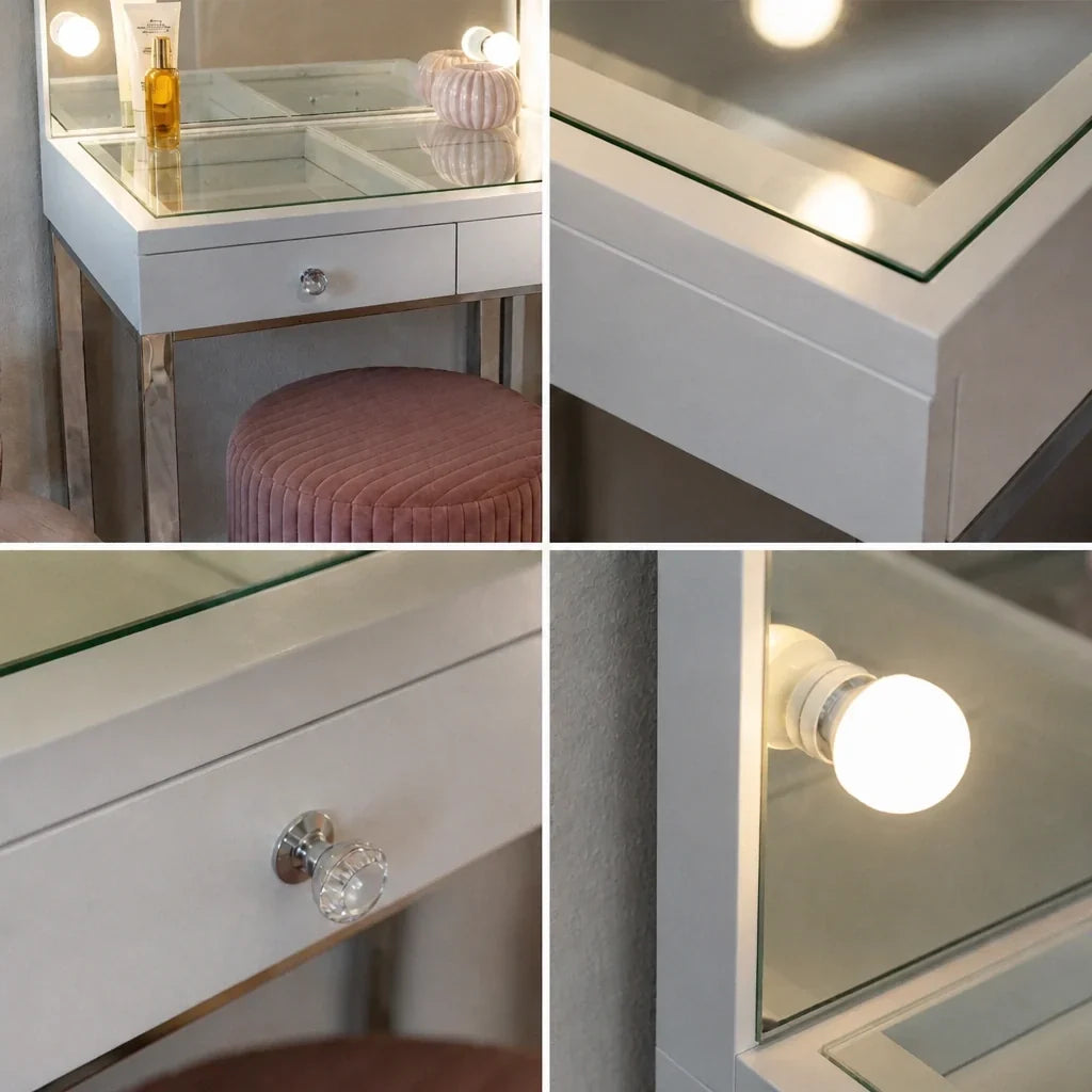 Small Dressing Table with Mirror - White, Chrome Legs