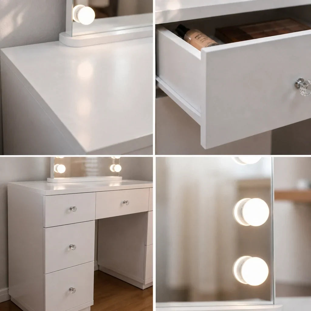 Dressing Table with Mirror and 7 Drawers - White