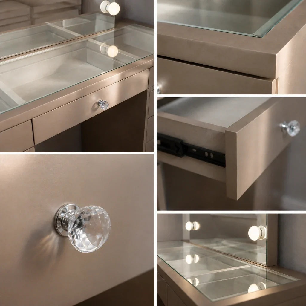 Dressing Table with Mirror and Drawers - Champagne Gold