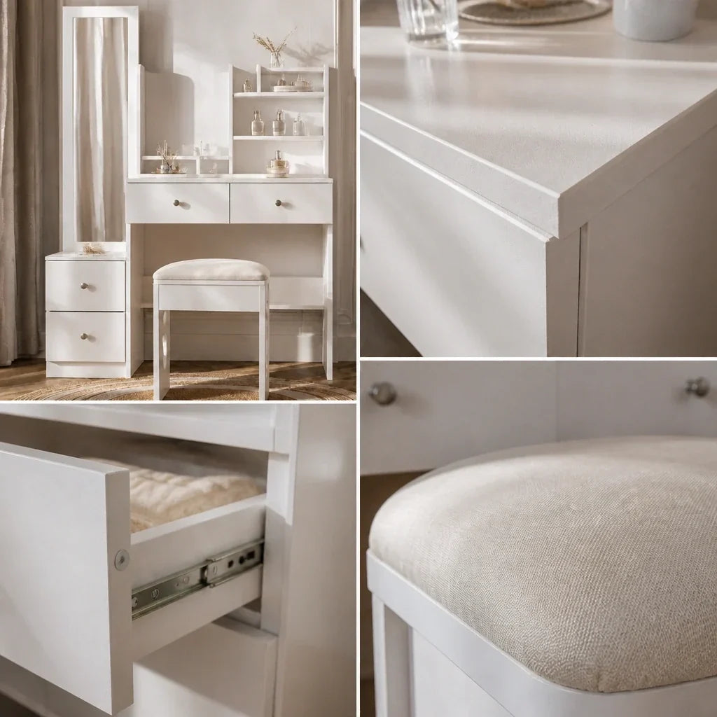 Dressing Table with Mirror and Full Length Mirror - White
