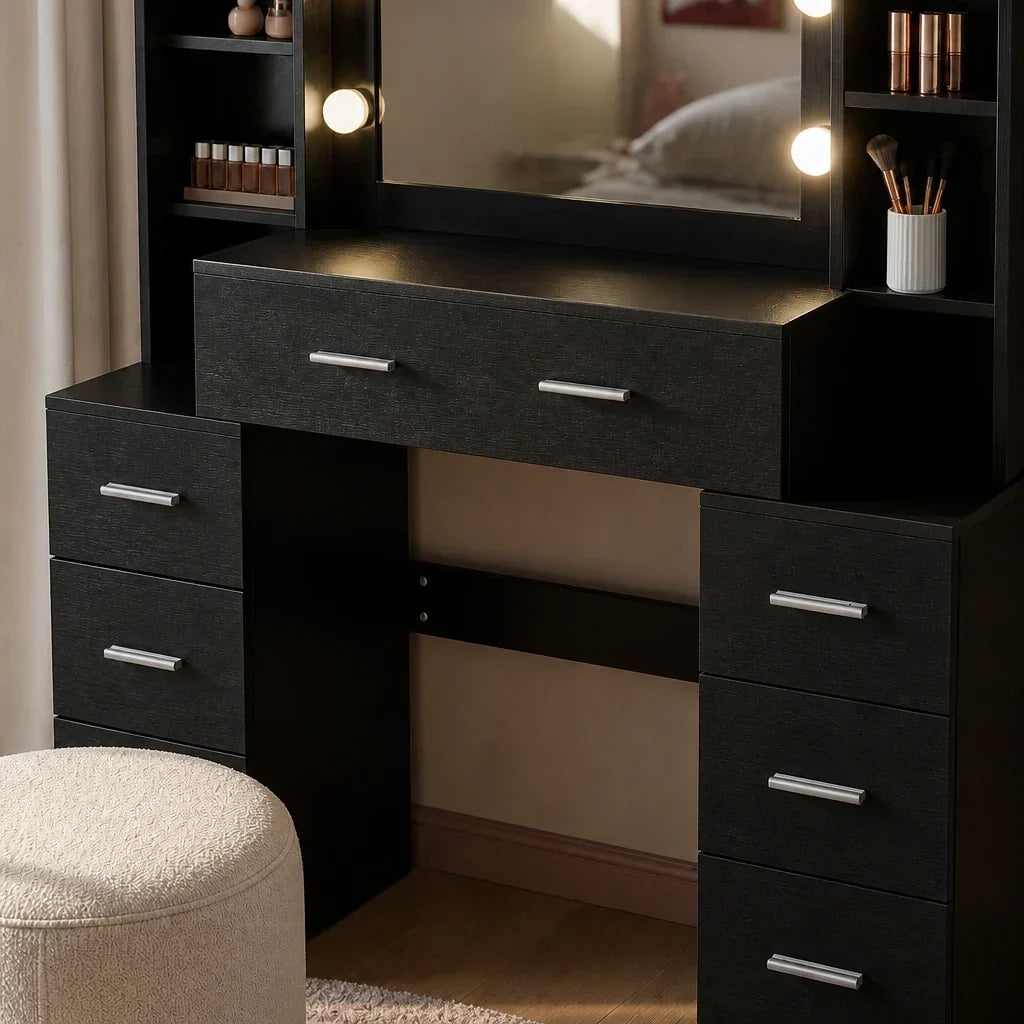 Dressing Table with Hollywood Mirror - Matt Black, 110cm