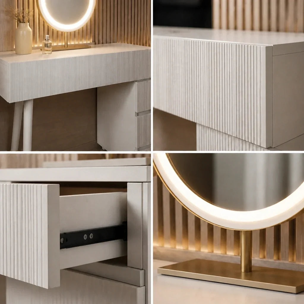 Dressing Table with Mirror - White and Gold, 135cm