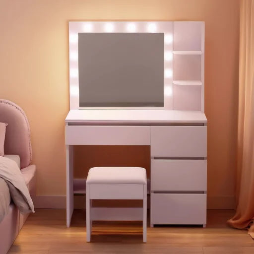 Dressing Table with Hollywood Mirror - Pink, 100cm