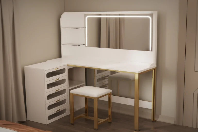 Dressing Table with Mirror and Clear Drawers - White, 120cm