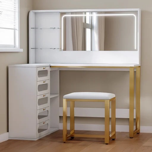 Dressing Table with Mirror and Clear Drawers - White, 120cm