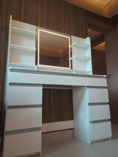 Dressing Table with Mirror and 7 Drawers - White, 108cm
