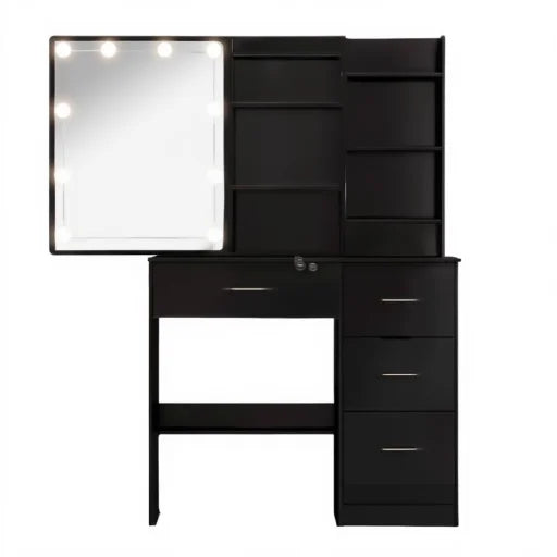 Dressing Table with Hollywood Mirror and Drawers - Black