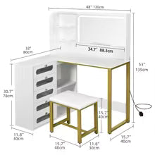 Dressing Table with Mirror and Clear Drawers - White, 120cm