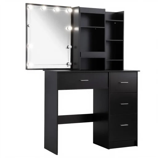 Dressing Table with Hollywood Mirror and Drawers - Black