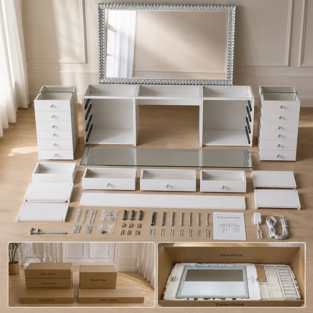 Dressing Table with Mirror 120x80 - White, 150cm