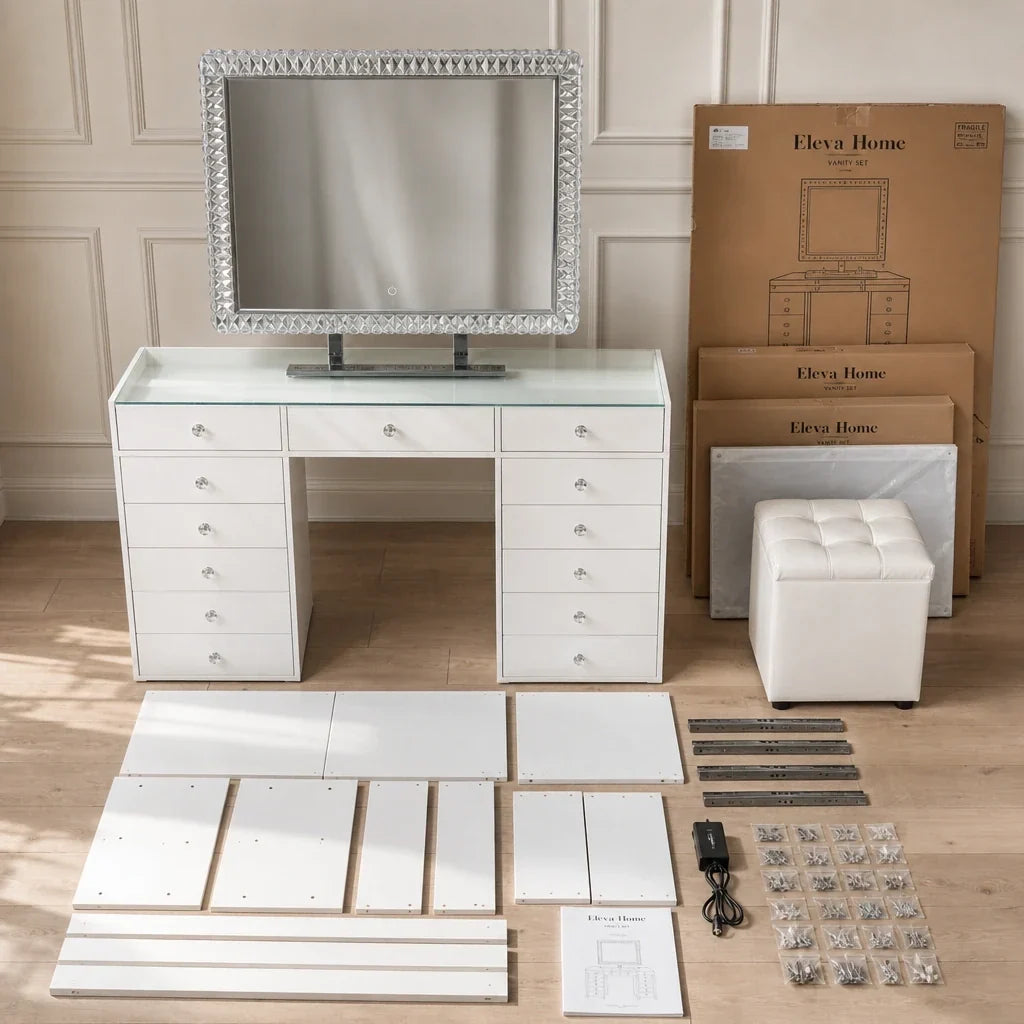 Dressing Table with Mirror 80x60 - White, 150cm