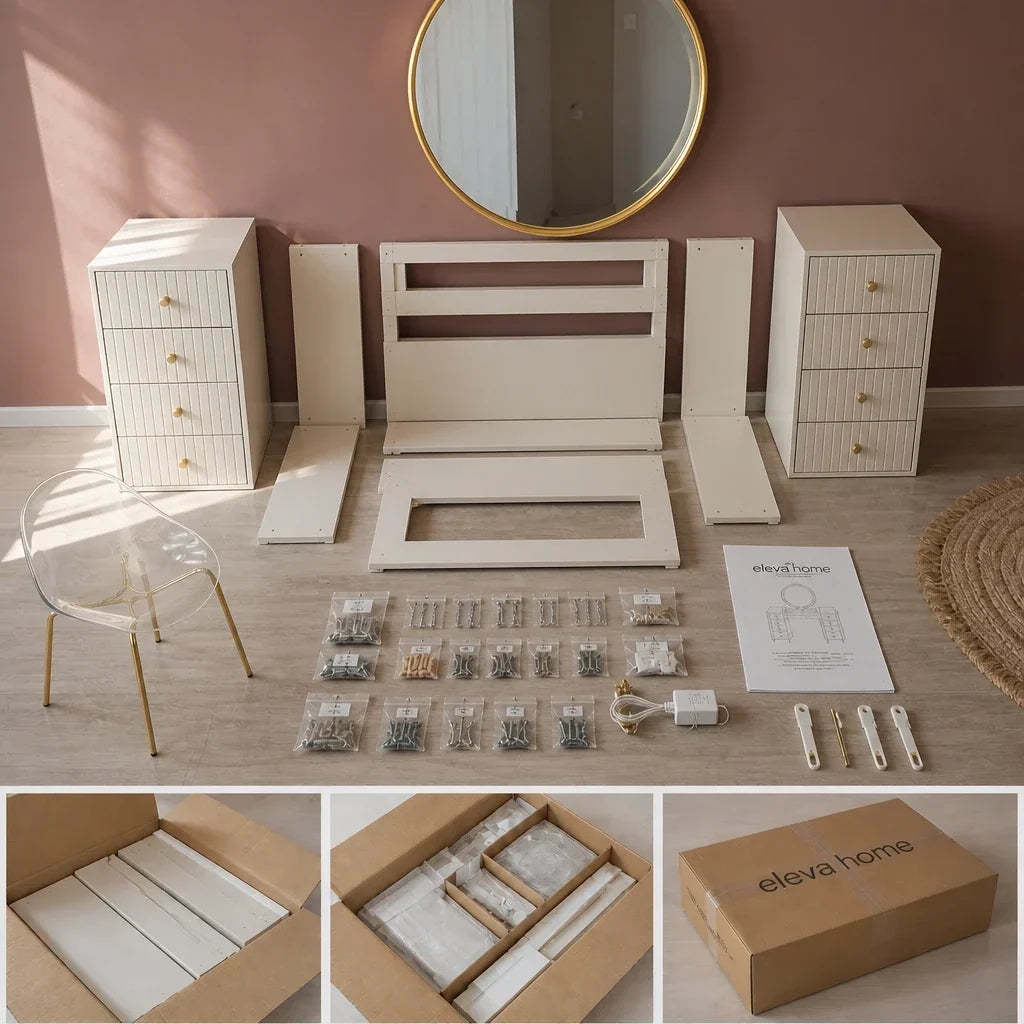 Dressing Table with Drawers - Beige, 150cm