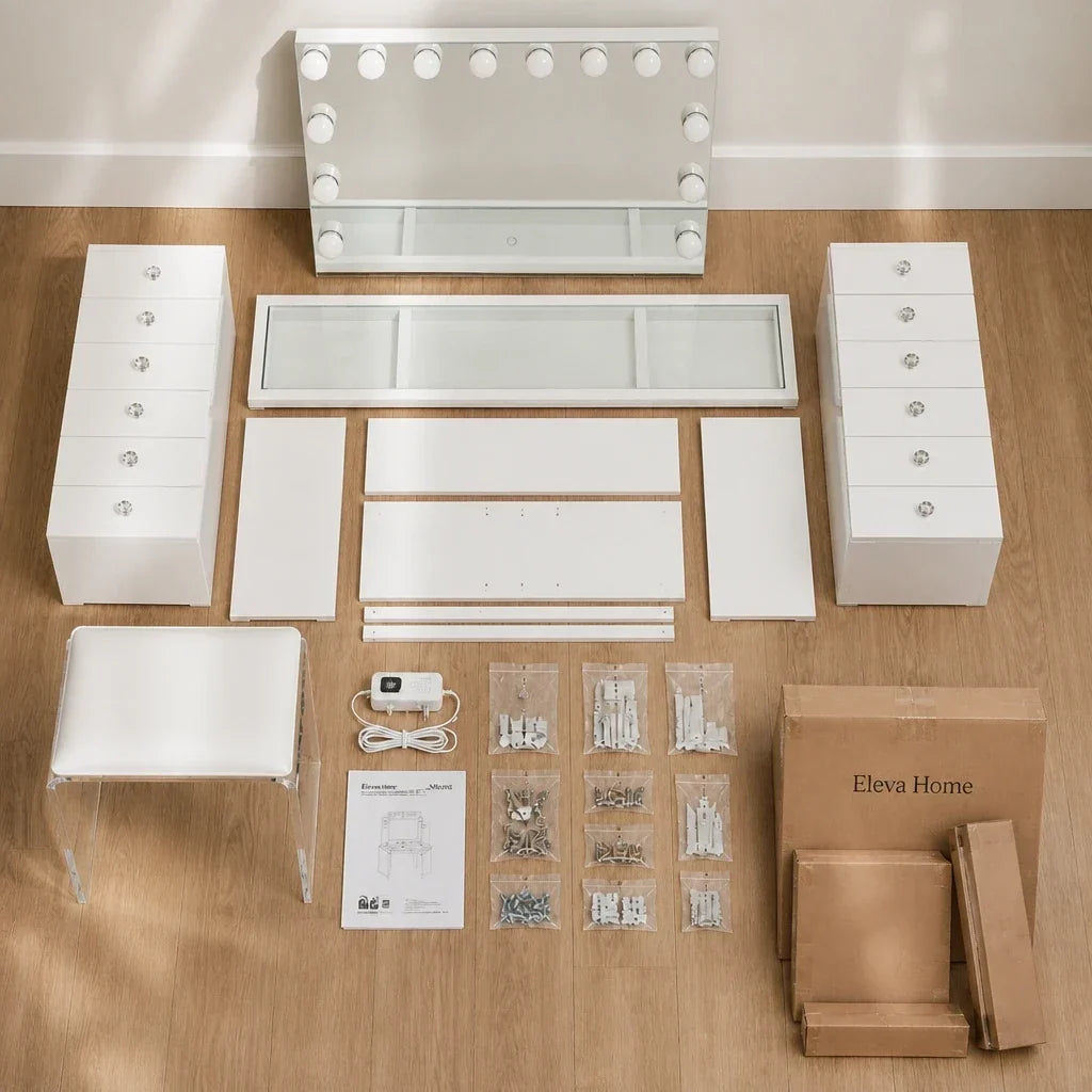 Dressing Table with Mirror and Drawers - White