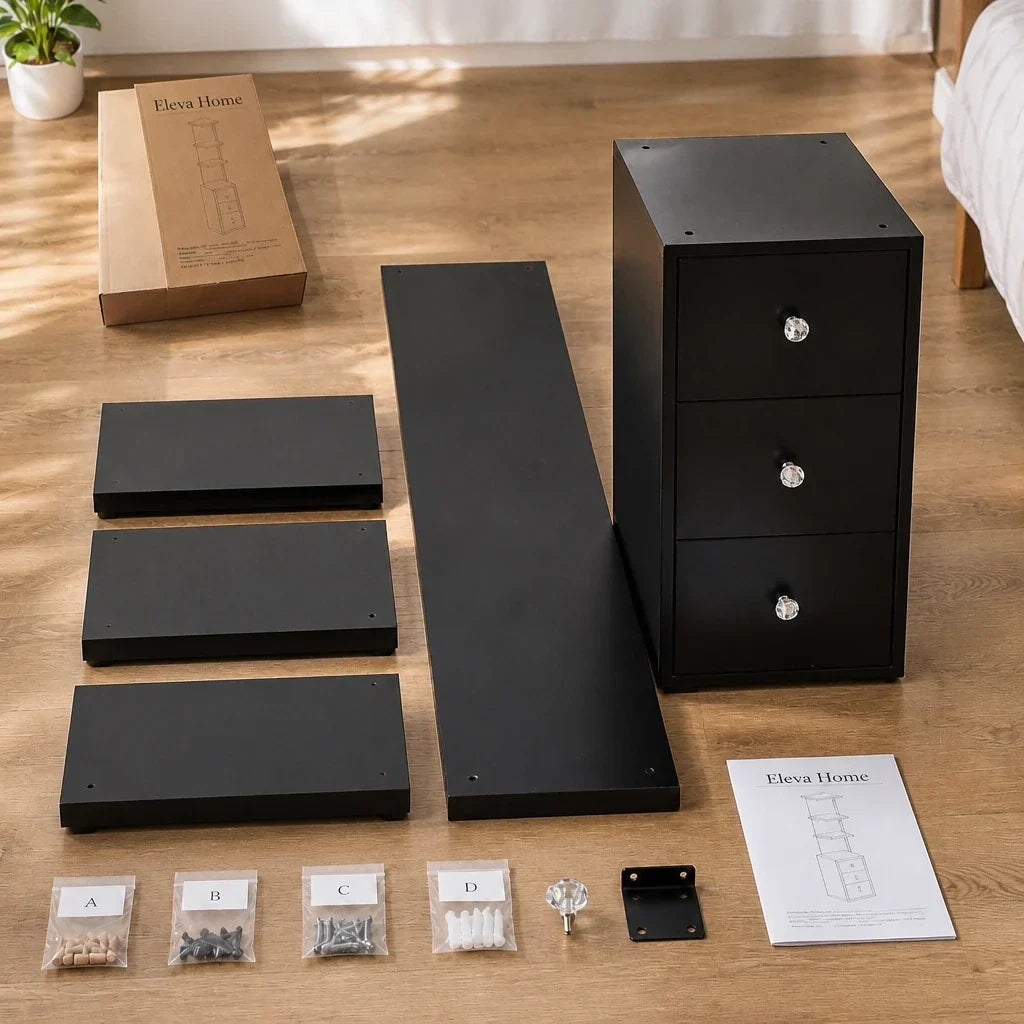 Dressing Table Shelf Unit with 3 Drawers - Black