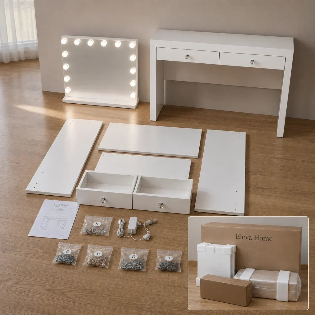 Dressing Table with Mirror and 2 Drawers - White