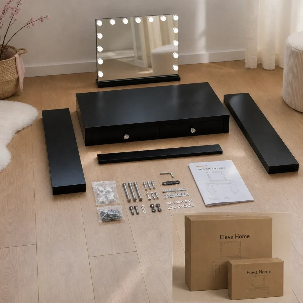 Dressing Table with Mirror and 2 Drawers - Black