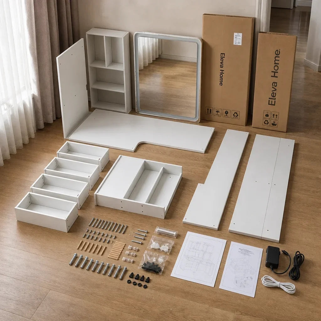 Corner Dressing Table with Mirror - White, 120 x 80cm