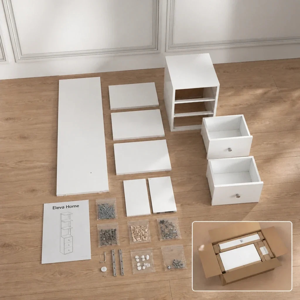 Dressing Table Shelf Unit with 3 Drawers - White