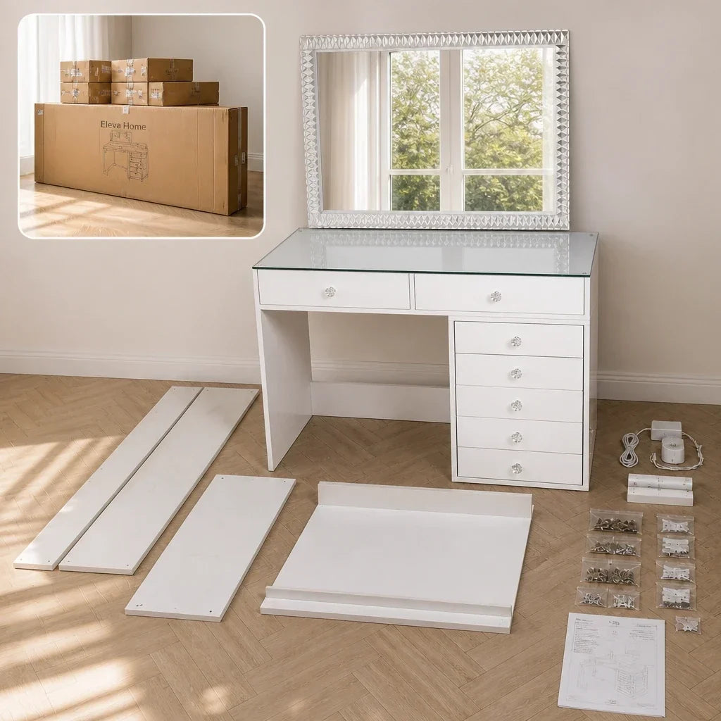 Dressing Table with Mirror 120x80 - White, 120cm