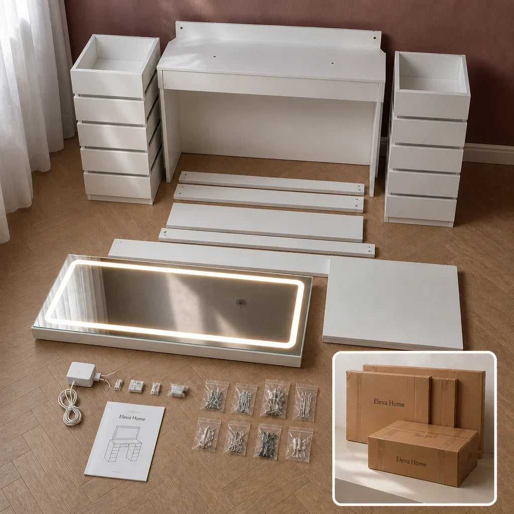 Dressing Table with Hollywood Mirror - White, 108cm