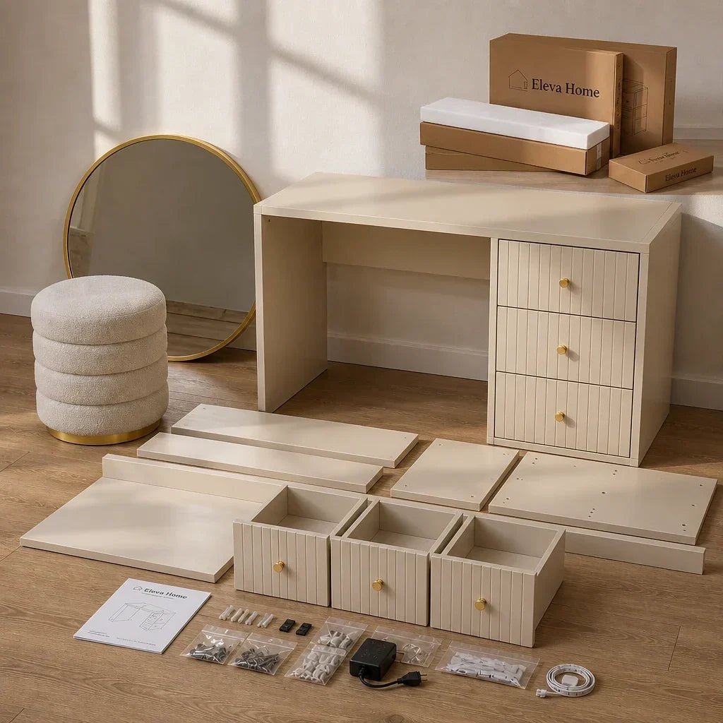 Dressing Table with Drawers - Beige, 120cm