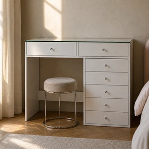 Glass Top Dressing Table with 7 Drawers - White, 120cm