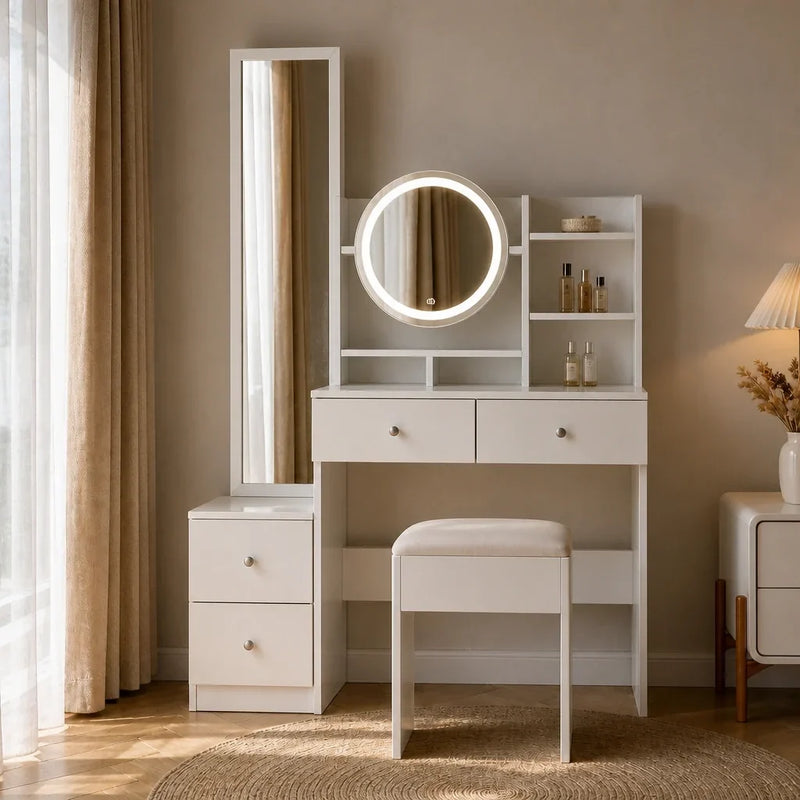 Dressing Table with Mirror and Full Length Mirror - White