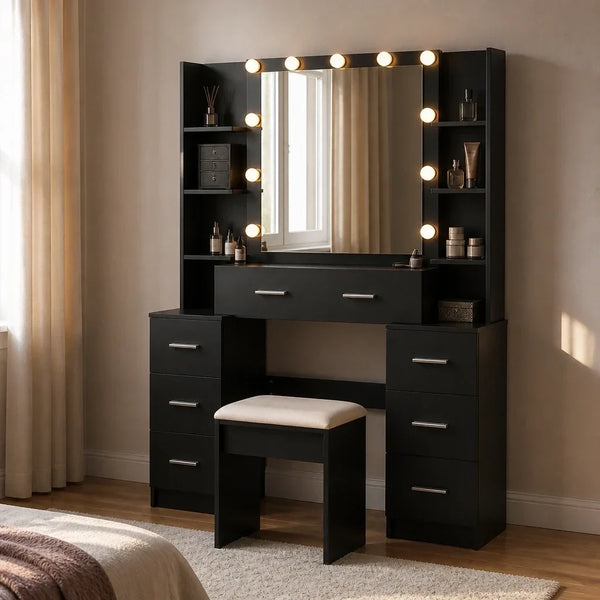 Dressing Table with Hollywood Mirror - Matt Black, 110cm