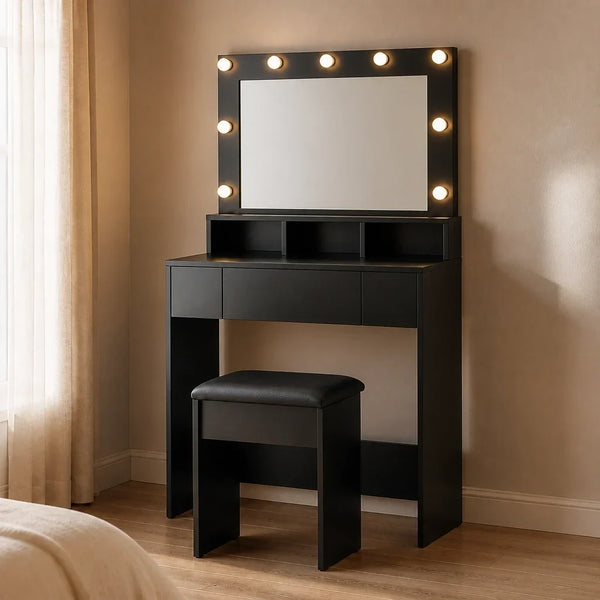 Dressing Table with Hollywood Mirror - Matt Black, 79cm