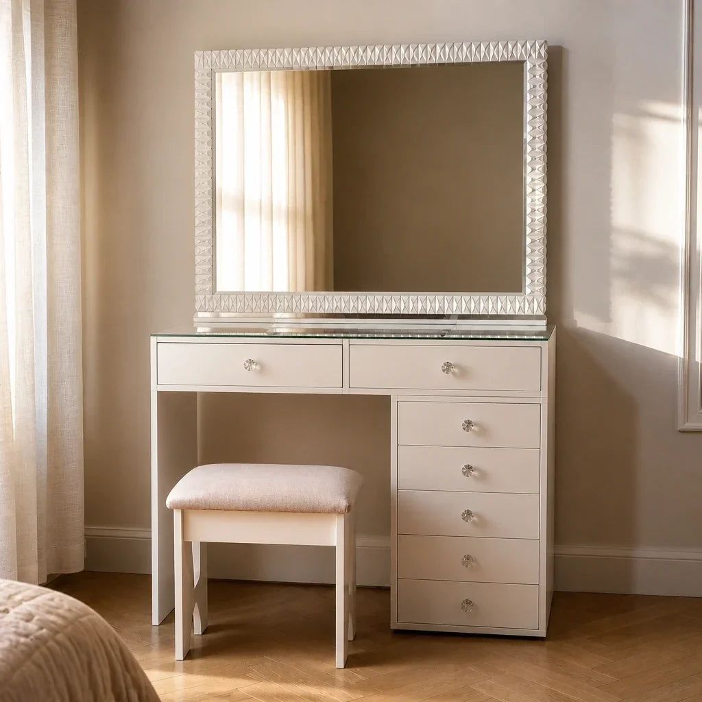 Dressing Table with Mirror 120x80 - White, 120cm