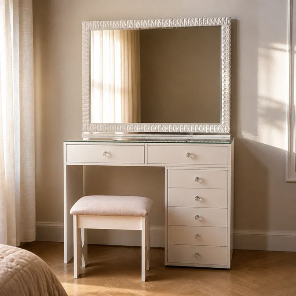Dressing Table with Mirror 120x80 - White, 120cm