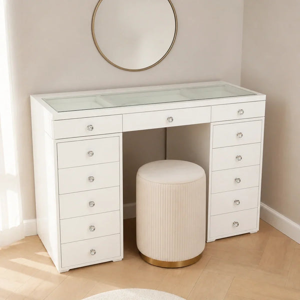 Dressing Table with Drawers - White, Glass Top