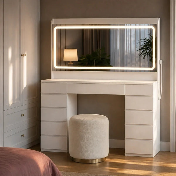 Dressing Table with Hollywood Mirror - White, 108cm