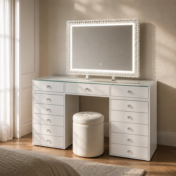 Dressing Table with Mirror 80x60 - White, 150cm