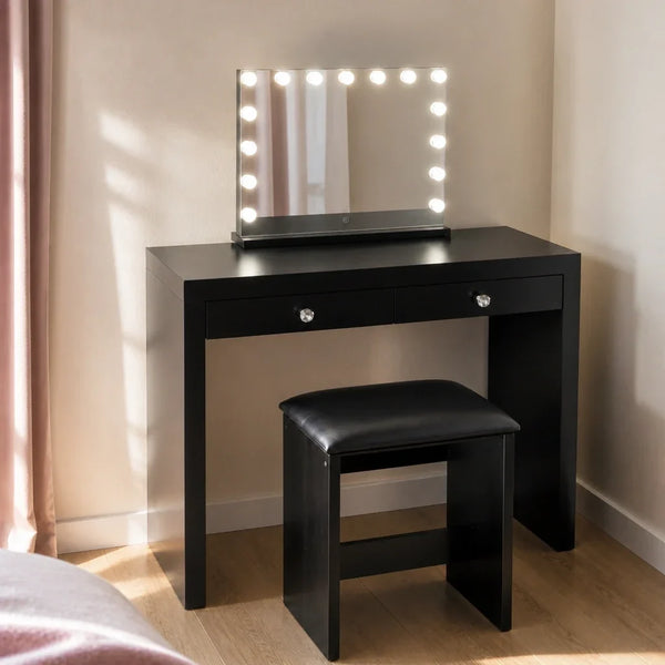 Dressing Table with Mirror and 2 Drawers - Black