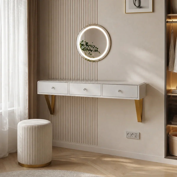 Dressing Table with Wall Mirror - White and Gold, 120cm
