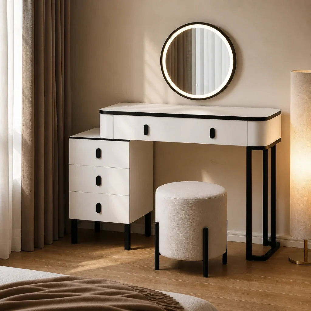 Dressing Table with Mirror - White and Black, 120cm