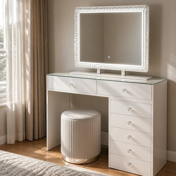 Dressing Table with Mirror 80x60 - White, 120cm