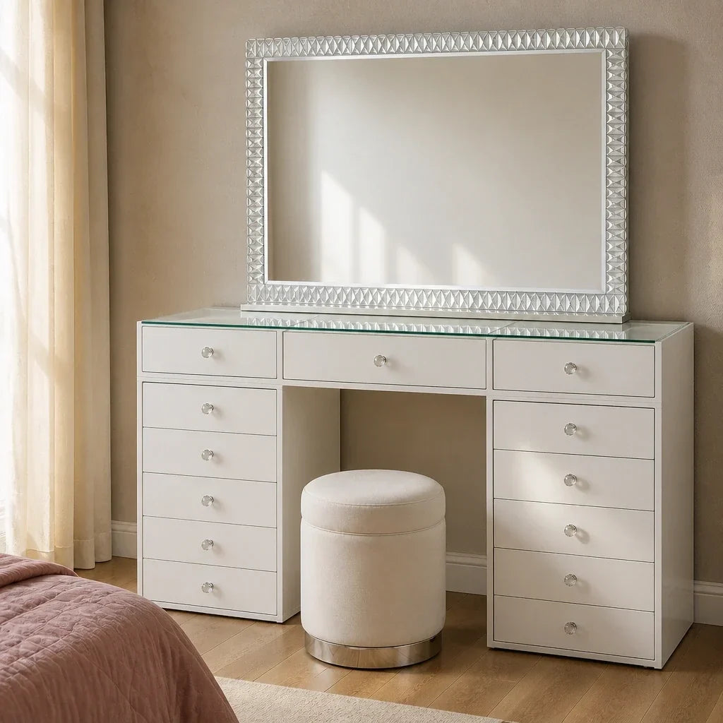 Dressing Table with Mirror 120x80 - White, 150cm