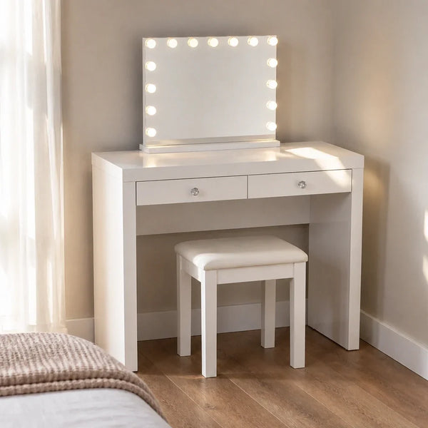 Dressing Table with Mirror and 2 Drawers - White