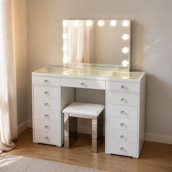 Dressing Table with Mirror and Drawers - White
