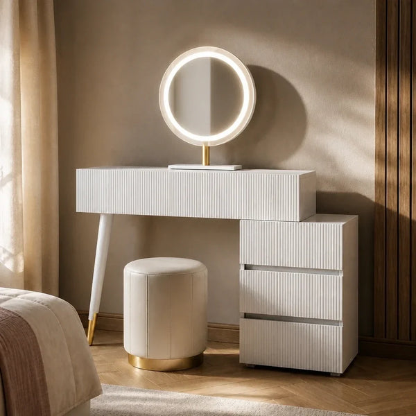 Dressing Table with Mirror - White and Gold, 135cm