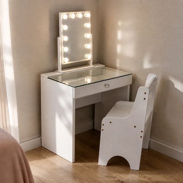 Childrens Dressing Table with Mirror - Glass Top