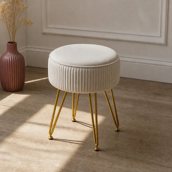 Dressing Table Stool - White Velvet with Gold Legs, 47cm