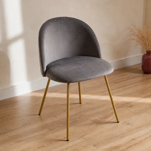 Dressing Table Chair - Charcoal Grey Velvet, Gold Legs