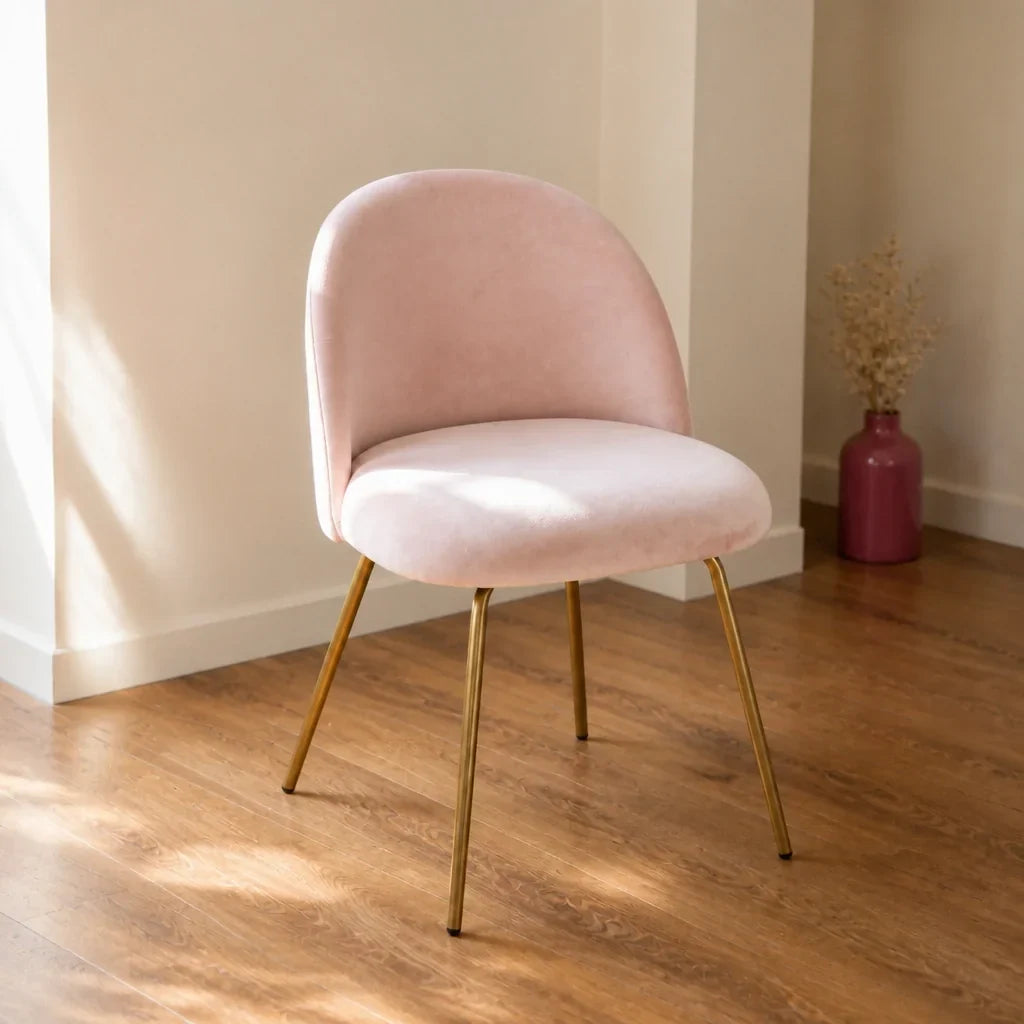 Dressing Table Chair - Pink Velvet with Gold Legs