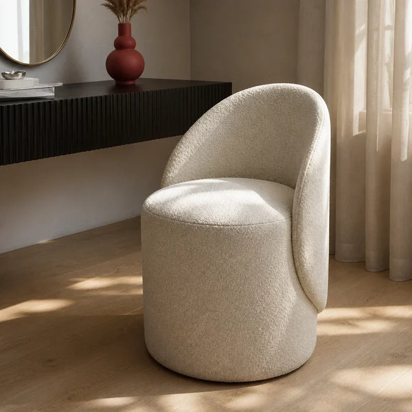 Dressing Table Chair with Curved Back - Cream Boucle