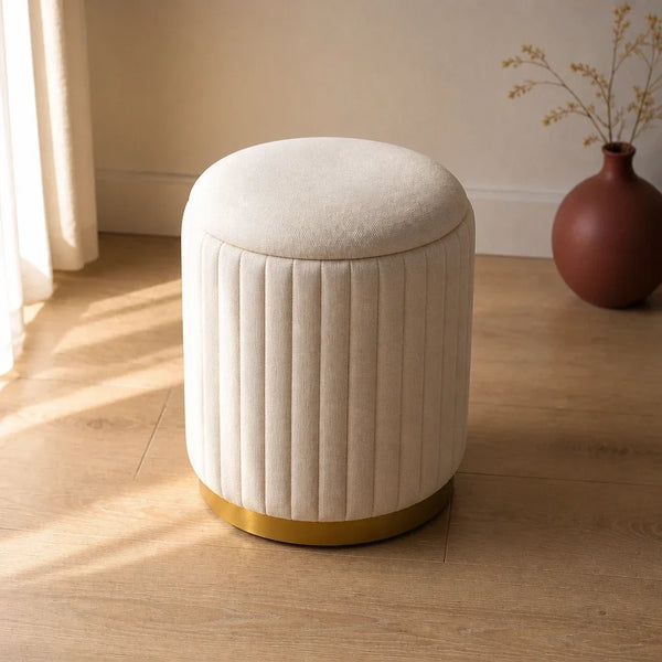 Dressing Table Stool with Storage - Cream Velvet, 43cm